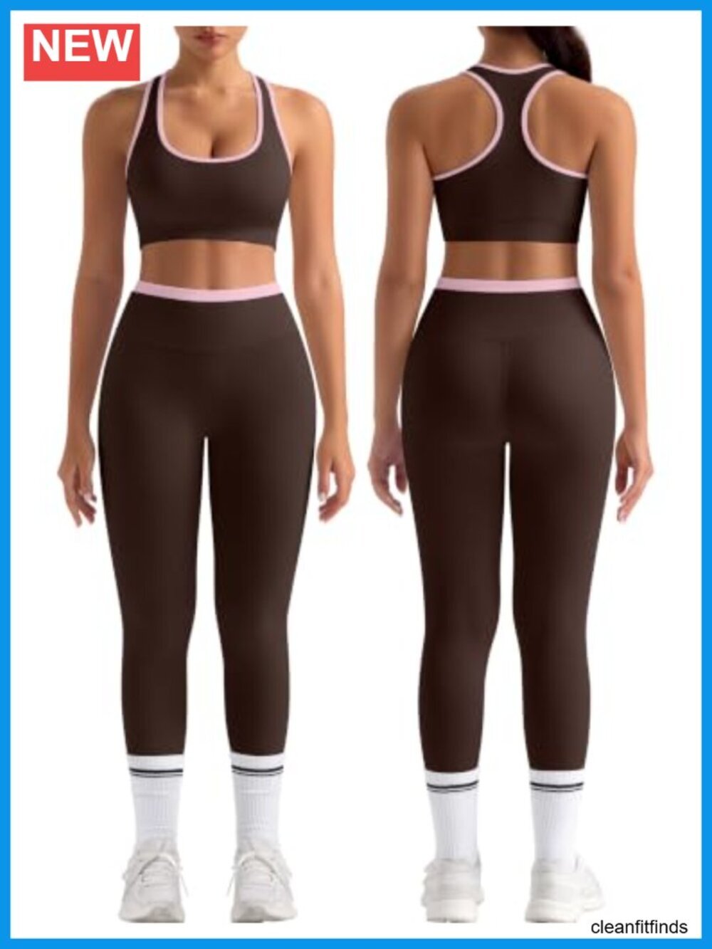 2 Piece Seamless Racerback Sports Bra and High Waist Leggings Set Yoga Outfit